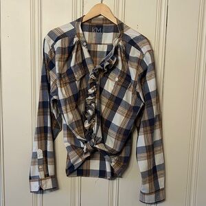 KMJ Kate Mchale Jensen Cameron Women's Plaid Shirt Ruffle Front XL